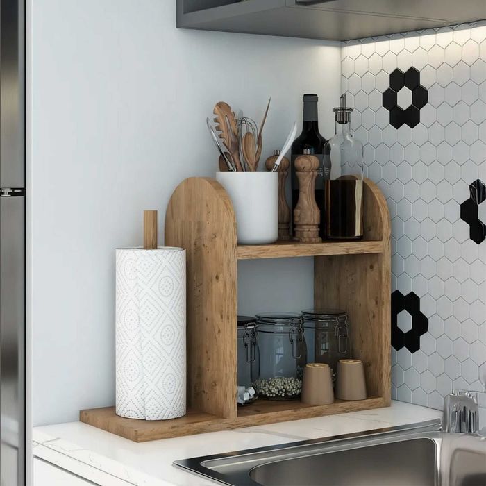 Многофункционален кухненски рафт от дърво,органайзер за плот