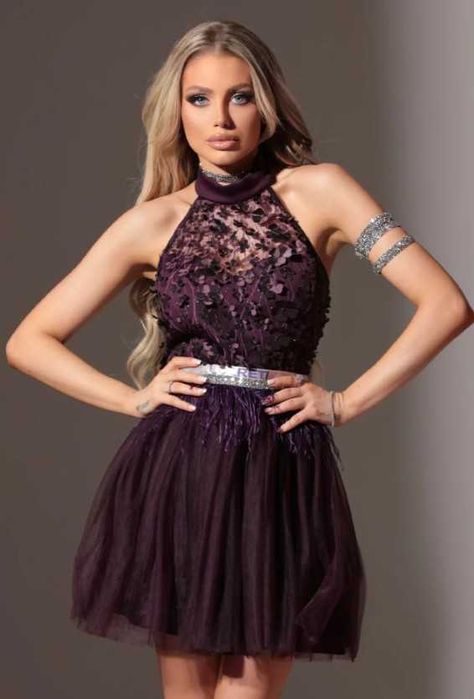 Мини рокля NOVA дантела тюл тъмнолилав Lorreti