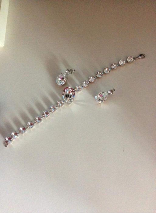 Bratara argint si cercei cu cristale pt nunta ocazii nasa mireasa