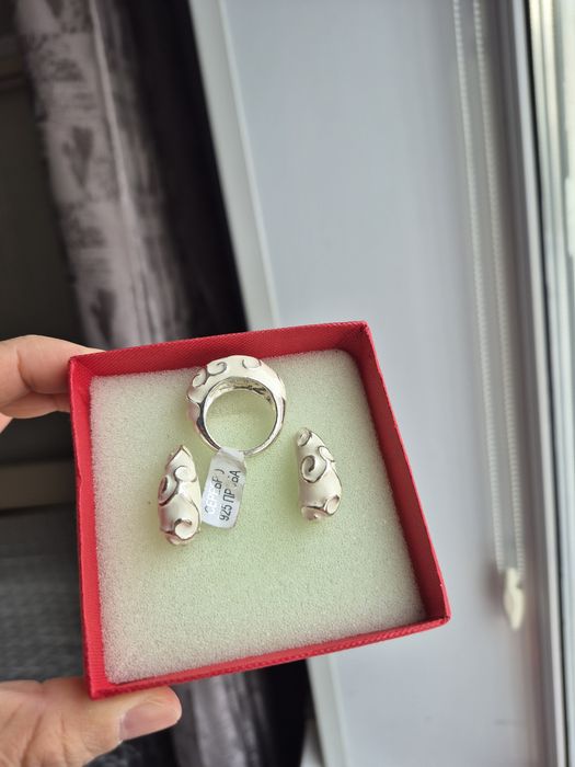 Комплект серебро серьги, кольцо 925.