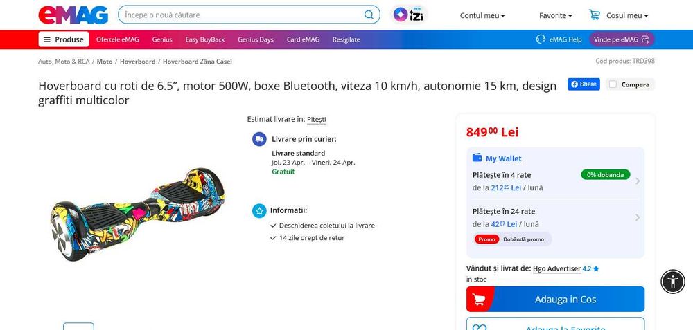 Hoverboard Electric cu Bluetooth si lumini LED. Print craniu