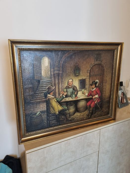 Tablou vechi ulei pe panza lipita pe carton