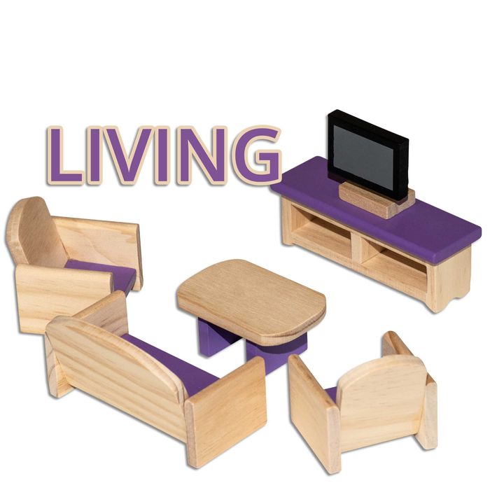 Casuta de papusi cu mobilier din lemn, 55x36x53 cm