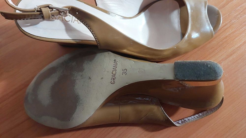 Pantofi / sandale, bej, piele naturala lacuita, GRACIANA, marime 35