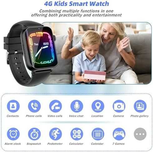 Нов черен Смарт часовник за деца GPS WiFi LBS 4G видео разговор SOS бутон игри