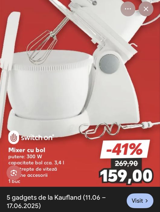 Mixer cu bol Switch On, 300W, NOU, 3,4L capacitate bol