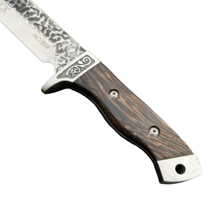 ловен нож с обковано острие и дървена дръжка+кожена кания 42,5см