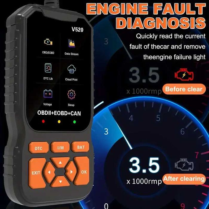 Професионален автомобилен диагностичен кодочетец V520 Full OBD2 EOBD