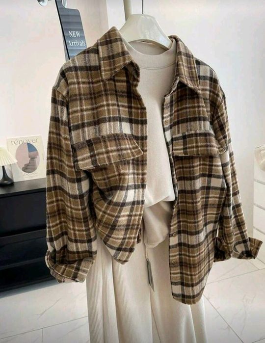 Дамска овърсайз риза кафява на каре