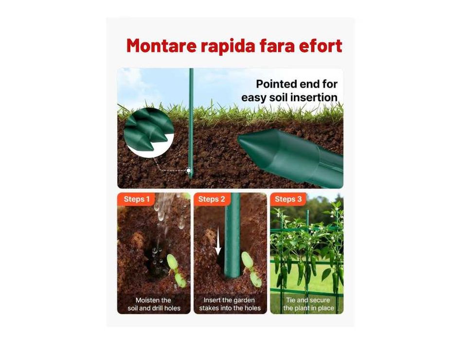 Set 20 de araci gradina pentru plante, metal cu PVC verde