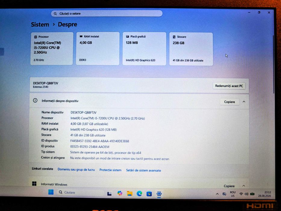 Laptop Acer EX2540 I5-7200U 15.6" / 4Gb RAM/ 256GbSSD / Win11 Home