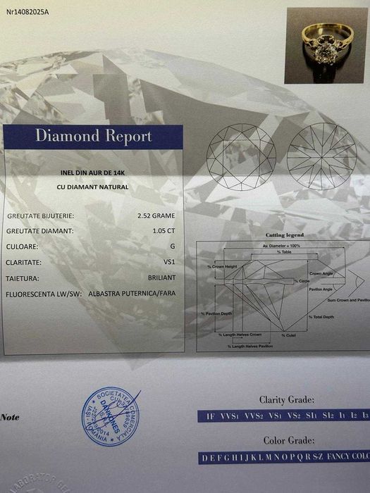 INEL AUR 14K si PLATINA + 1 DIAMANT TOP = 1.05CT. - Vintage - Rusia !