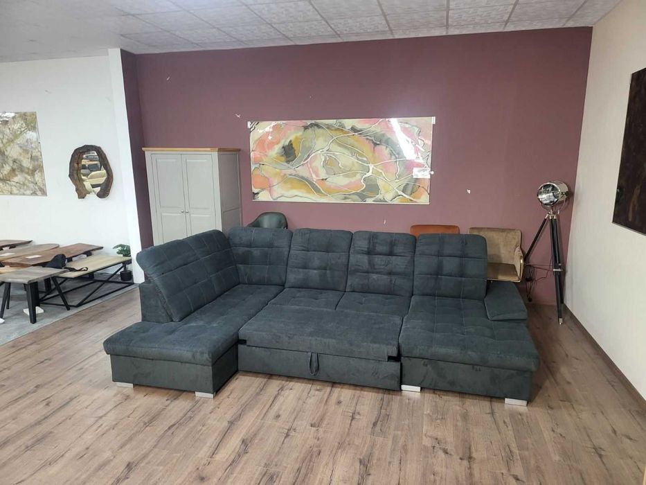 ПРОМОЦИЯ!!!Тъмно сив П - образен ъглов диван Nixon с функция сън