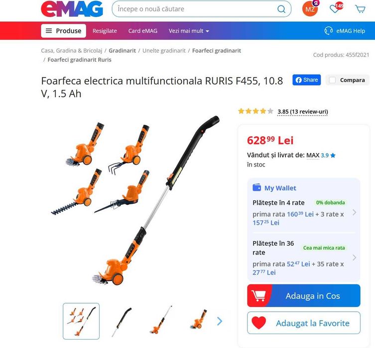 Foarfeca electrica multifunctionala RURIS F455, 10.8 V, 1.5 Ah