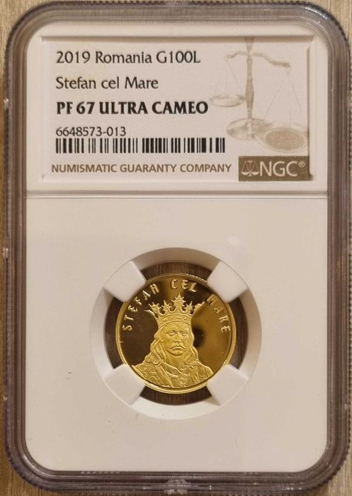 Moneda BNR 100 lei aur Stefan cel Mare Putna gradata NGC PF 67 UC