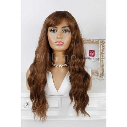 Дълга на вълни светлокестенява перука с бретон Мег