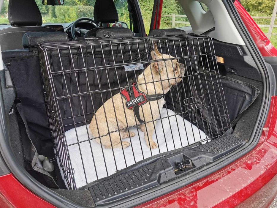 Сгъваема клетка за кучета с метална табла и постелка 60х40х51