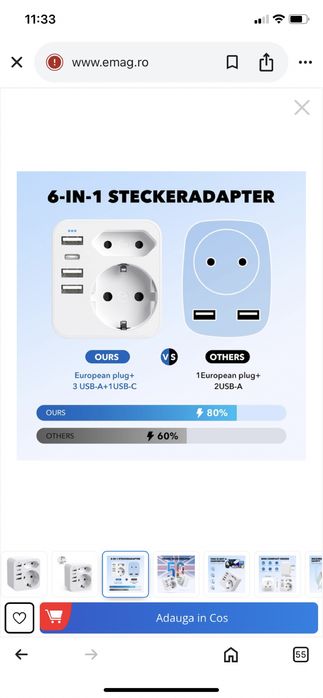 Adaptor de priza, Mmgoqqt, 3 USB + 1 Type C + 2 Schuko, Alb Nou.