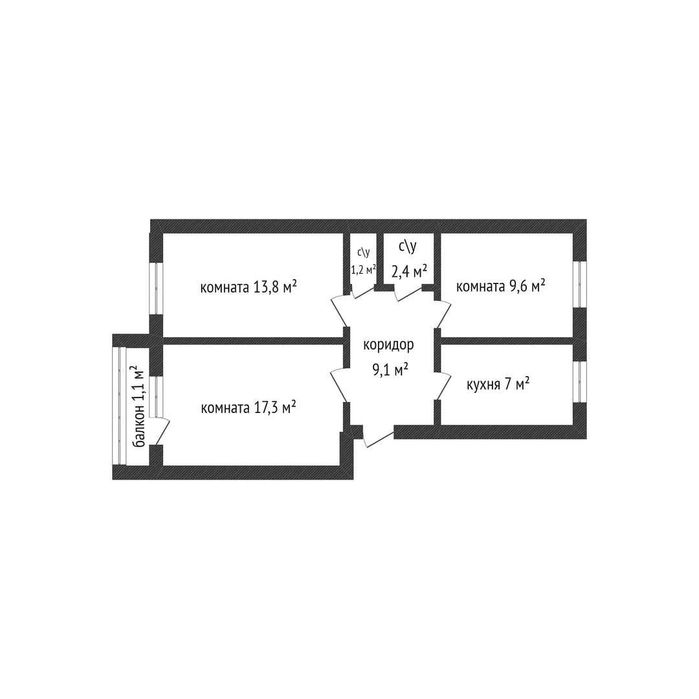 3 комнт. кв, 61,5 кв.м. 5/5 эт.