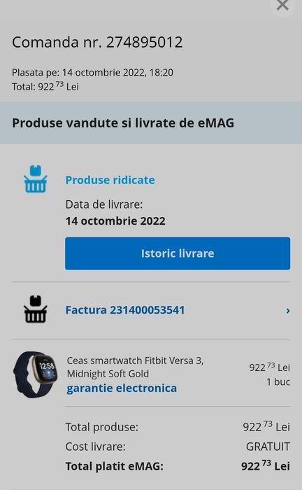 Fitbit Versa 3 - Smartwatch - Perfect funcțional - Ciobit într-un colț
