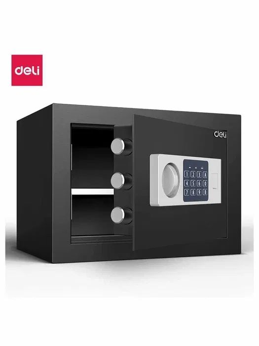 Сейф, 250х350х250, 92620 Deli, электронный ключ + ключ, черный, 13 кг