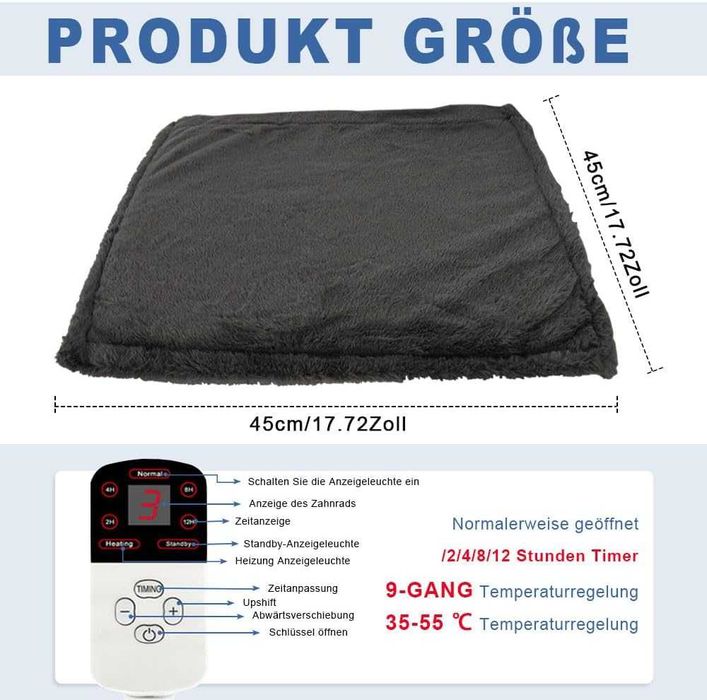 Електрическа отопляема постелка за домашни любимци 45x45 см+таймер