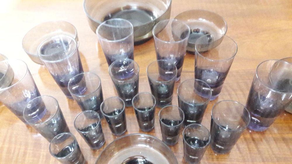 Set de pahare din sticla fumurie+boluri- Cehia-NOU