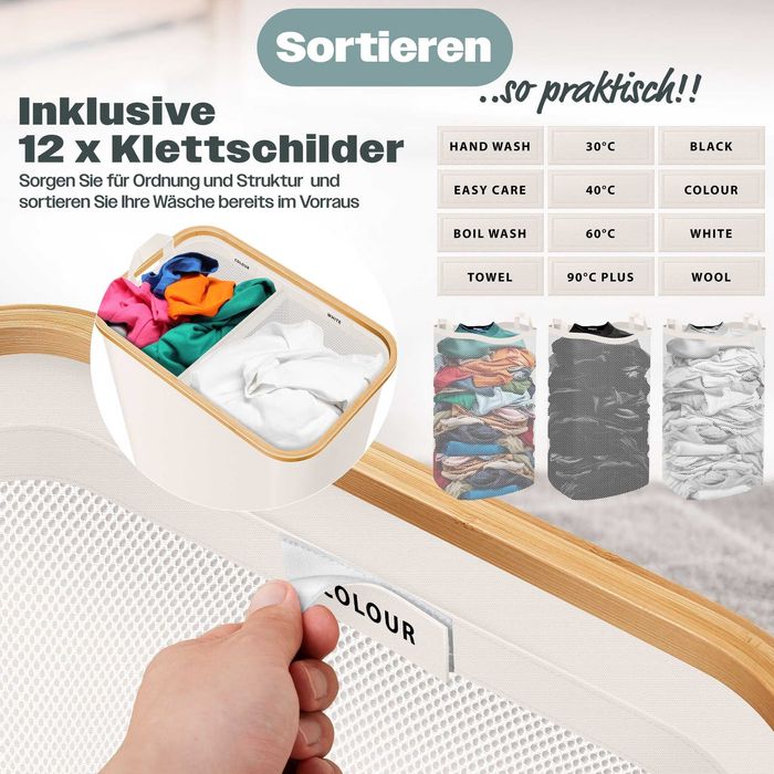 KESSER® Кош за пране с капак 2 отделения Сгъваема 140-литра