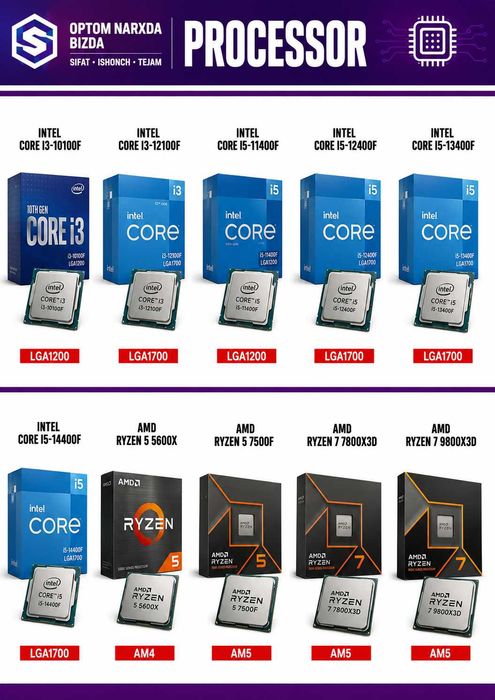 Optom Komponentlar Monitor Video Karta Protsessor GPU CPU
