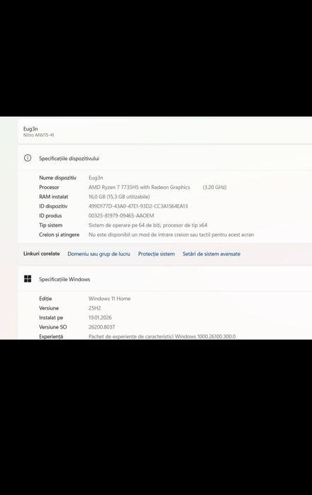 Vând laptop gaming Acer Nitro V 15 ANV15-41-R15T