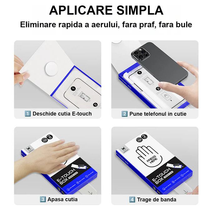 Folie Telefon HD iPhone 17 PRO HEYBINGO, E-Touch Box, Cu Kit de Aplicare si Functie Automata de Indepartare a Prafului