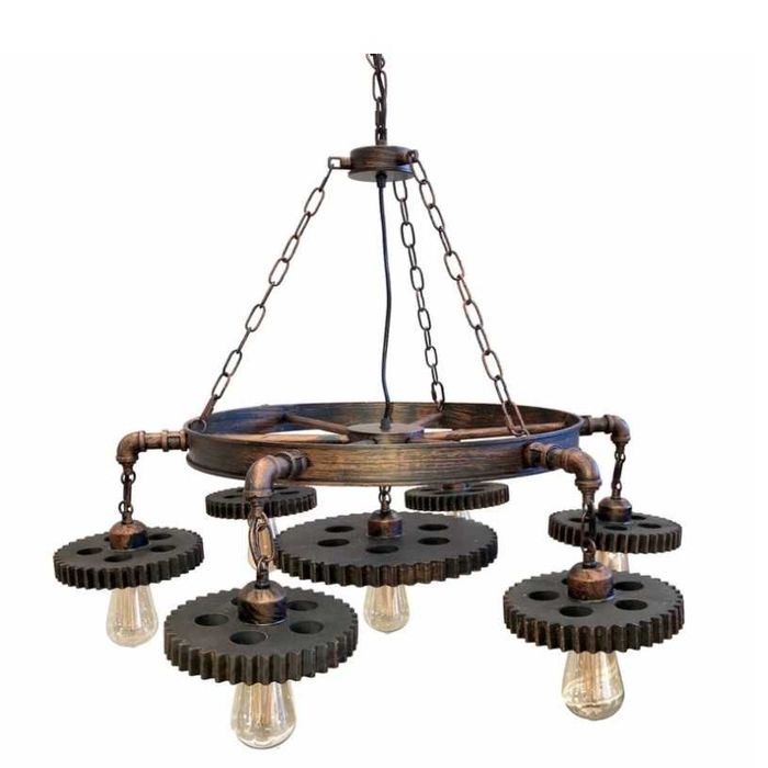 Намален! Ретро полилей от ковано желязо Индустриална винтидж 7 кръга