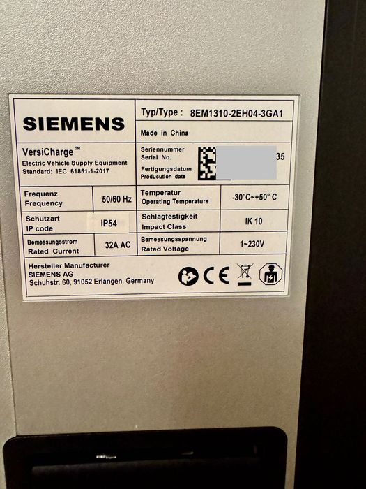 Stație încărcare mașini electrice Siemens VersiCharge 7,4 kW Type2 32A