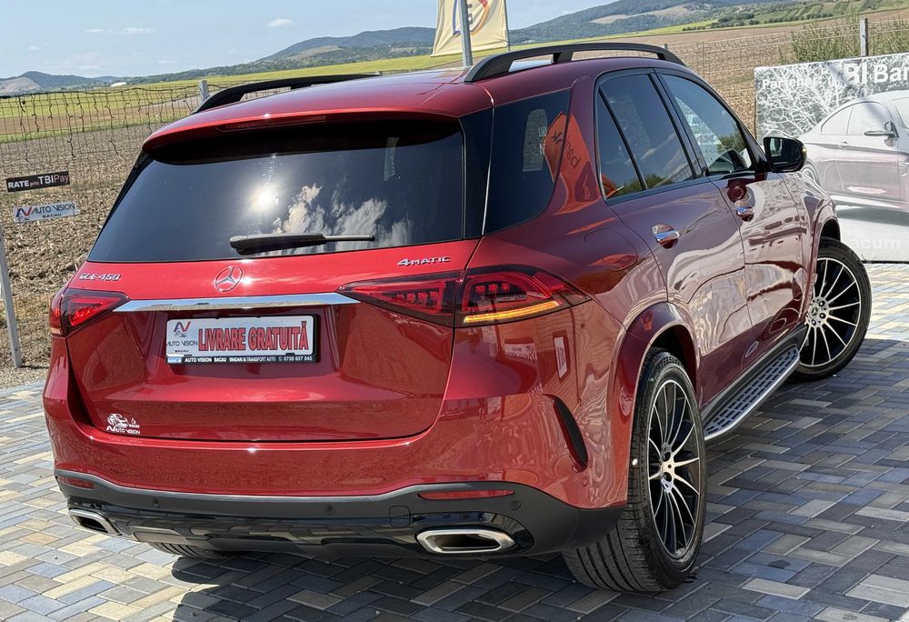 *RATE*Mercedes GLE450 W167 hybrid benzina 367CP 4MATIC//AIRMATIC panorama 2021 AMG Burmeister full km real impecabil culoare deosebita Rosu Manufaktur