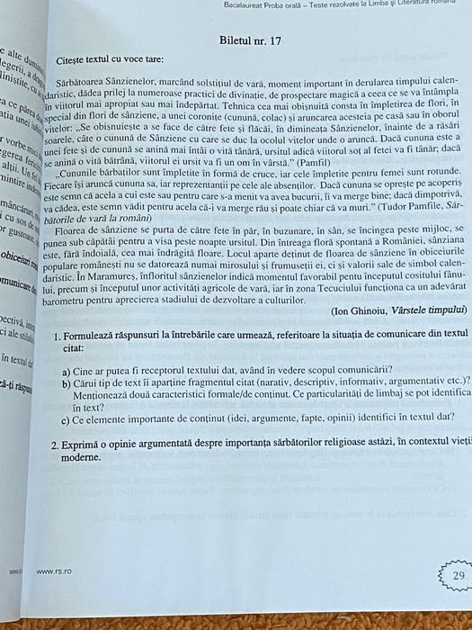 Vând culegere Română Bacalaureat