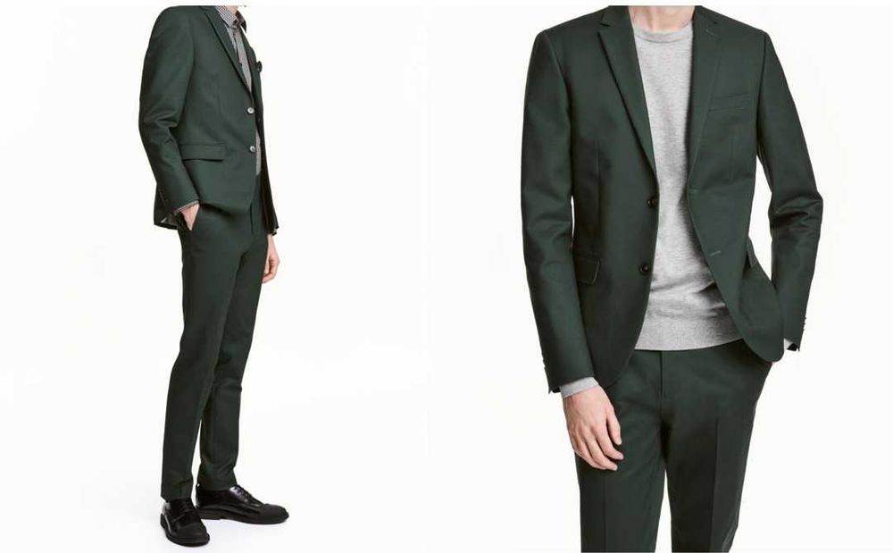 costum H&M stretch mar.50/52 gri-verde inchis talie=90/100, nou+etich.