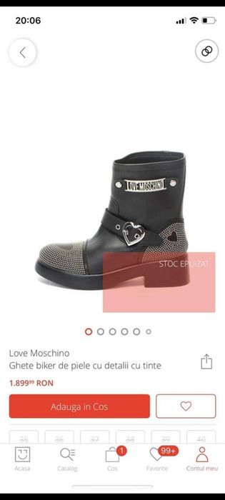 Ghete biker piele cu ținte,Love Moschino,marimea 37,stare excelenta