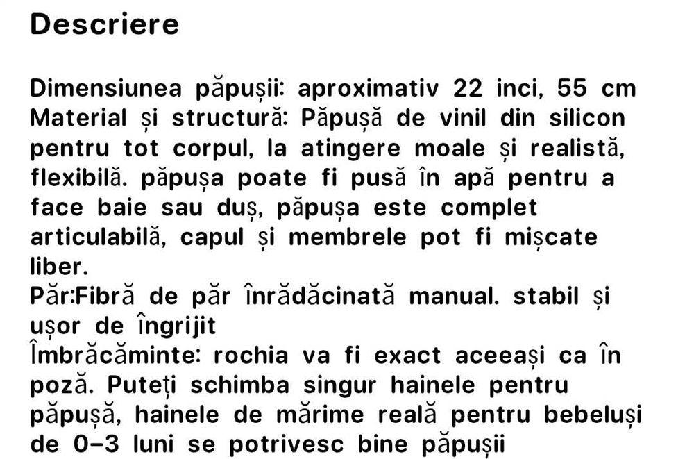 Păpușă reborn nouă, 55 cm