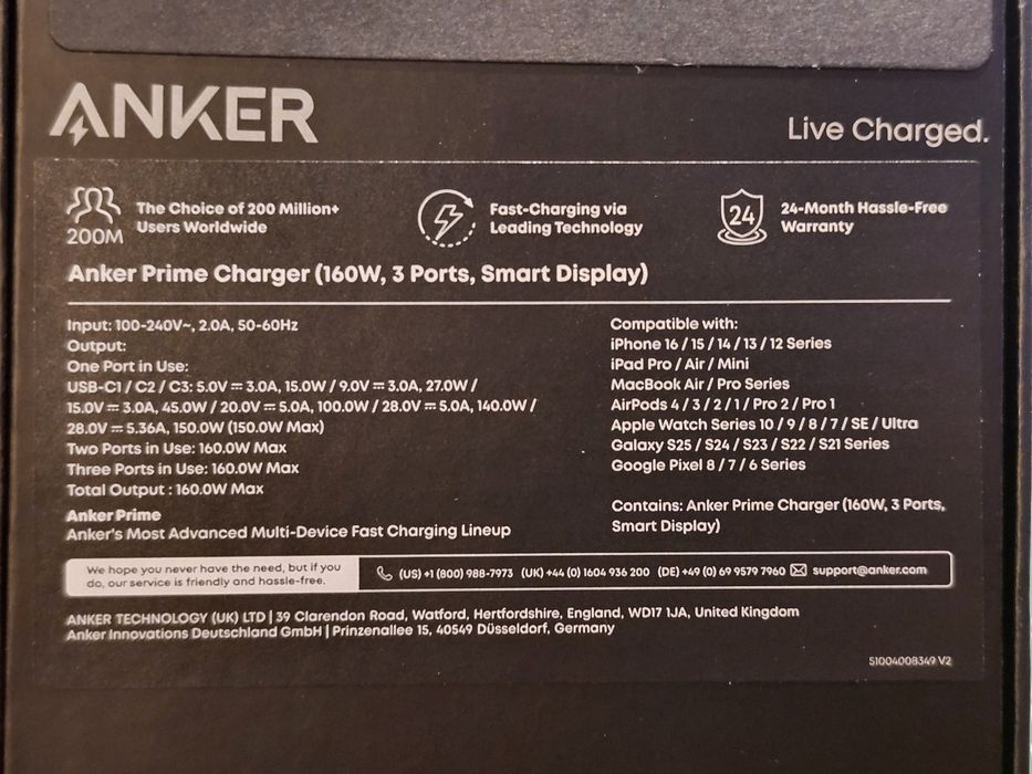 Anker Зарядно за телефони и лаптопи 160W, 3 USB-C порта