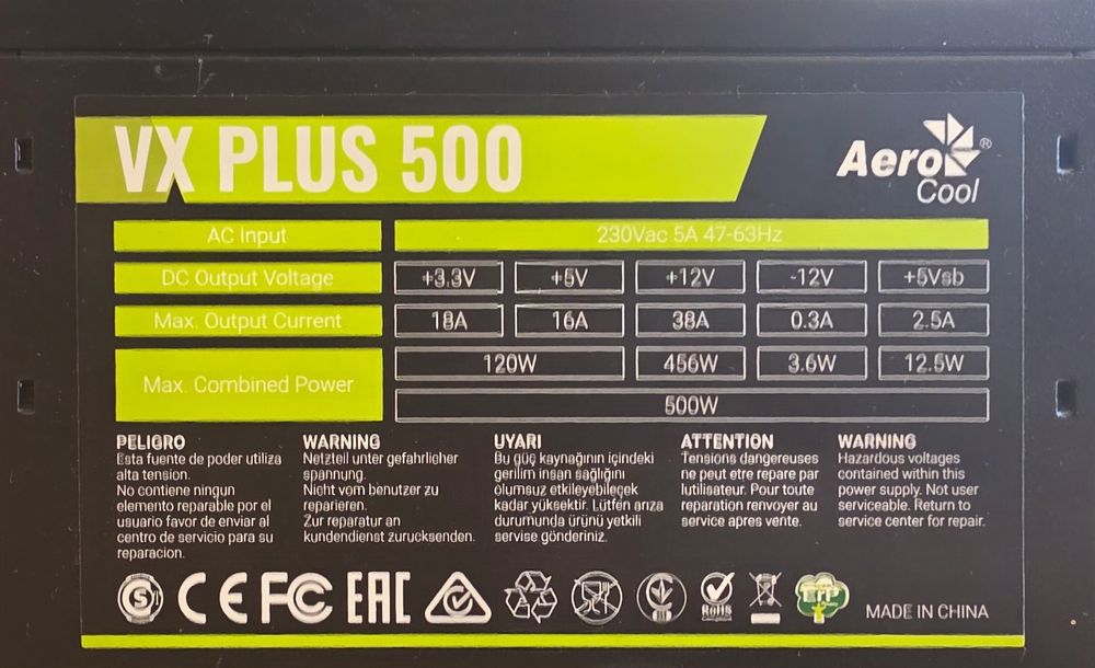 Блок питания Aerocool VX PLUS 500
