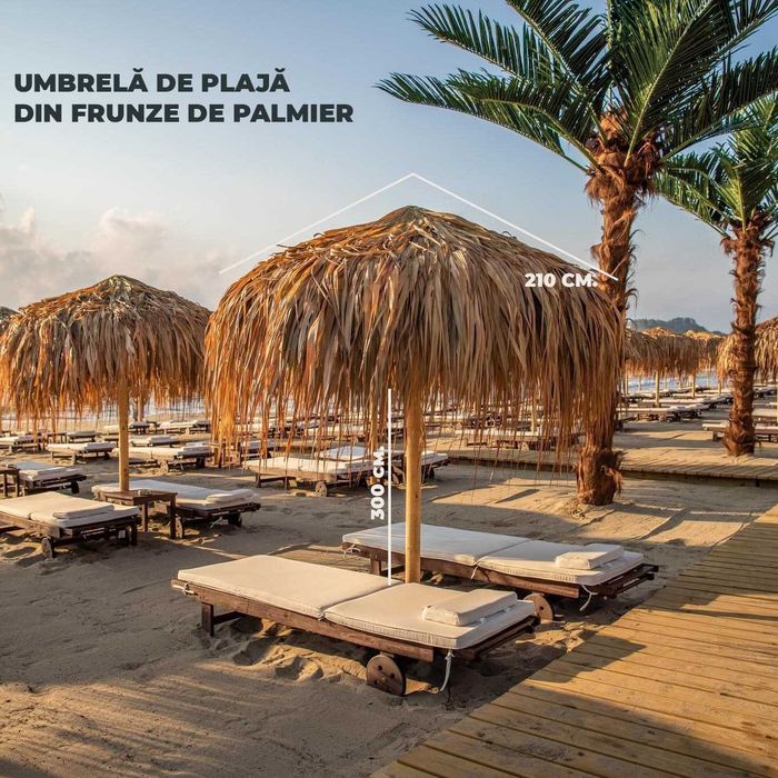 Umbrelă de plajă făcută din frunze de palmier