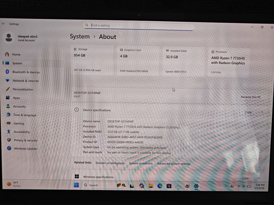 Lenovo cu OLED, 32gb DDR5, ryzen 7, video 4gb,  ultrabook ca NOU