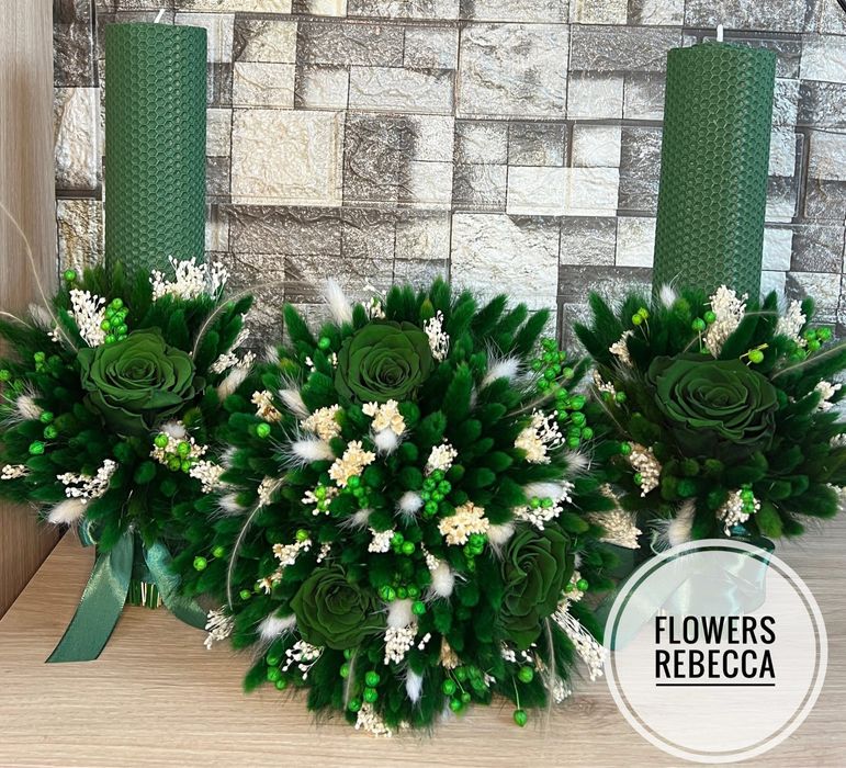 Lumânări nuntă/botez -buchete flori uscate