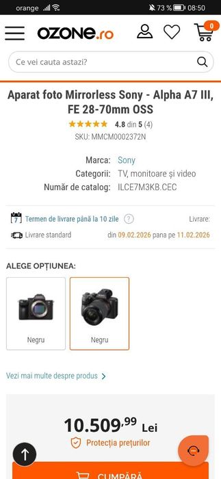 Sony A7 III Aparat Foto Mirrorless 24MP 4K Full Frame Kit cu Obiectiv