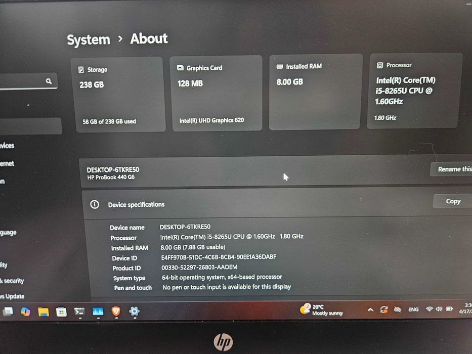 Hp Probook 440 G6, Quad Core i5-8265U, Nvme SSD, oтлична батерия, Windows 11