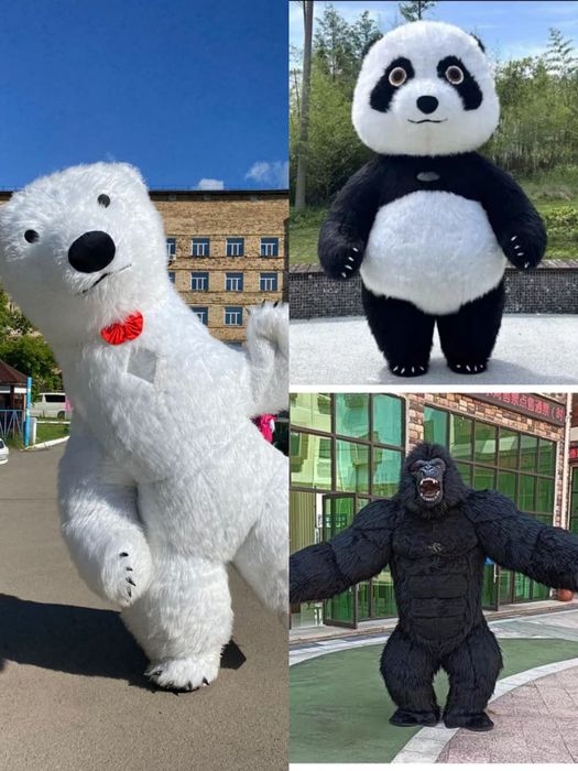 Белый мишка, мишка панда, горила.