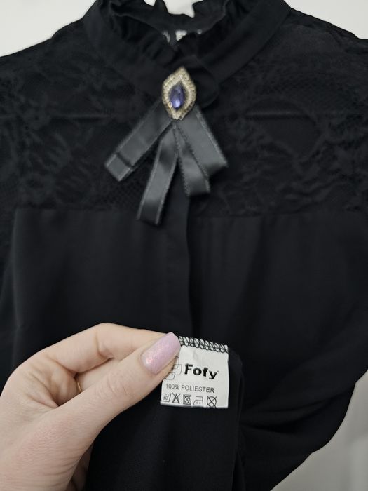 Camasa Fofy eleganta neagra cu dantela