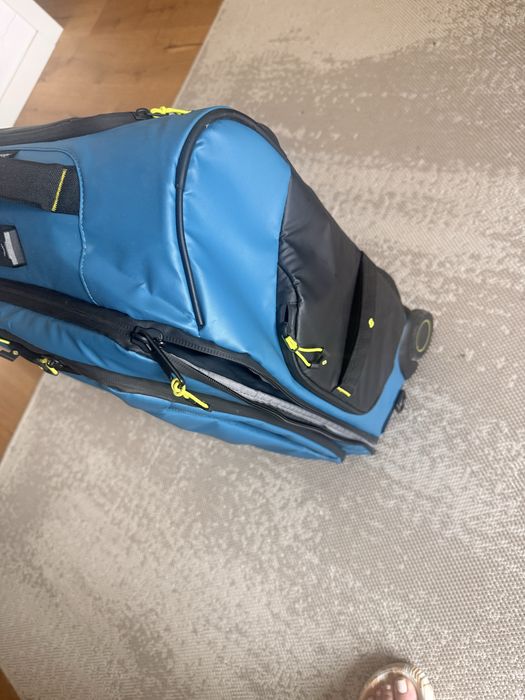 Samsonite Ecodiver Duffle 55cm in dark teal blue with lime accents.