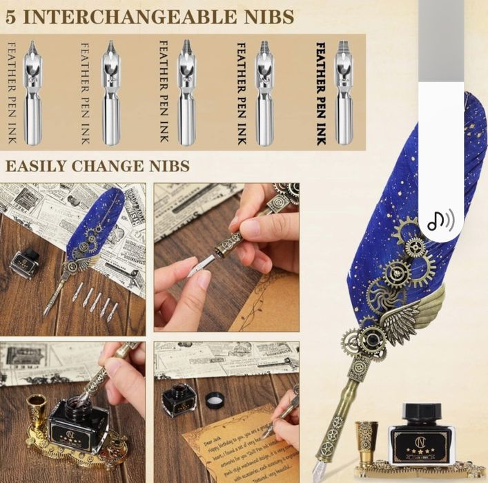Набор для каллиграфии: перо из натурального пера, чернила, блокнот, 5