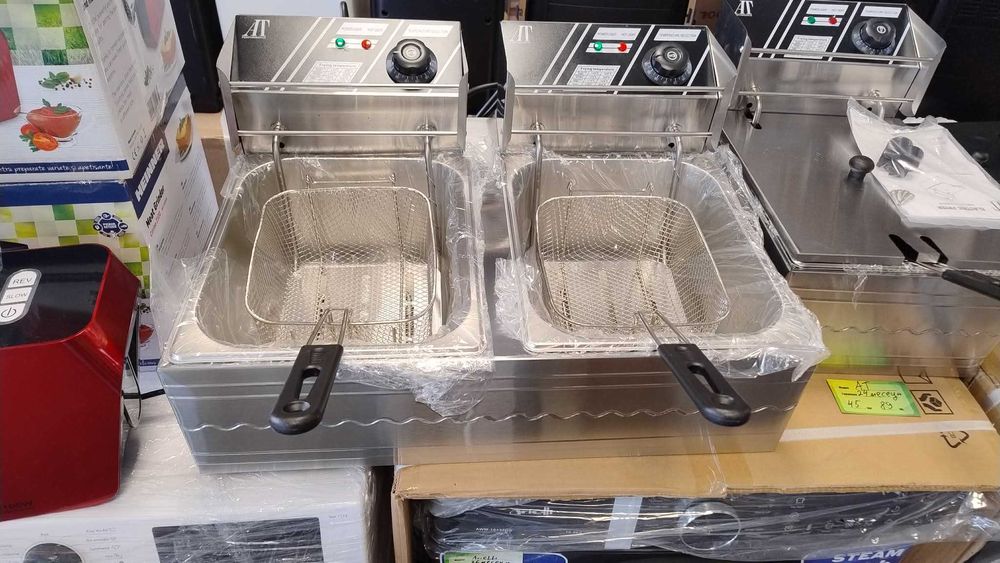 *ПРОМО* Профисионален Електрически Двоен Фритюрник 12 л 5000 W Инокс